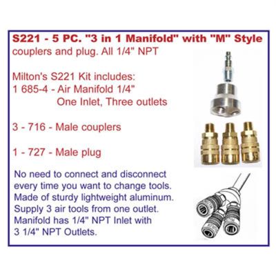 MILS221 image(0) - Milton Industries 5 pc. "M" Style 3 in 1 Manifold Kit