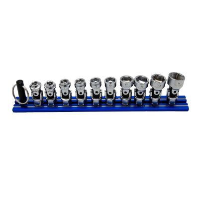 VIMDDSUJM400 image(0) - VIM Tools 10 Piece 6 Point Dual Drive Stubby UJ Metric Socket Set - 1/4 Inch X 11 mm Drive - Blue Magrail