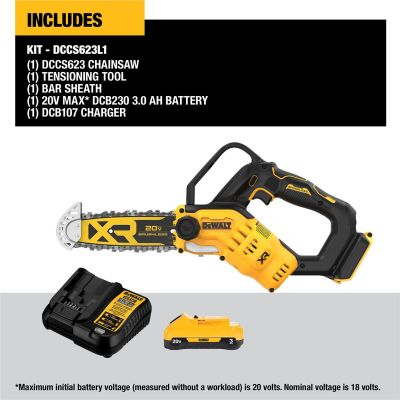 DWTDCCS623L1 image(0) - DeWalt DEWALT 20V PRUNING CHAINSAW 3AH