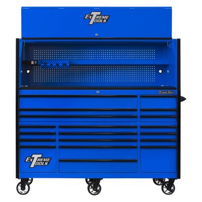 EXTRX723020HRUK image(0) - Extreme Tools RX Series 72"W x 30"D Pro Hutch & 19 Drawer Roller Cabinet Combo; Blue w Black Drawer Pulls