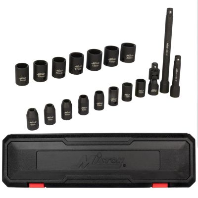 MIL1300-SS-O1 image(0) - Milton Industries 18pcs 3/8 Dr. 6-20MM Shallow Socket Set