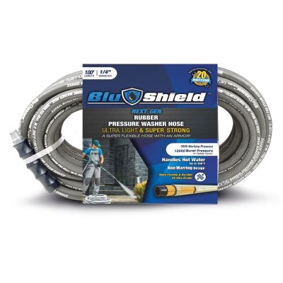 BLBPWP14100-2-NM image(0) - BluBird BluShield Lightweight 1/4" Rubber Pressure Washer Hose with M22 Fittings, Non Marking, 3100PSI Heavy Duty Kink Resistant - 100 Feet