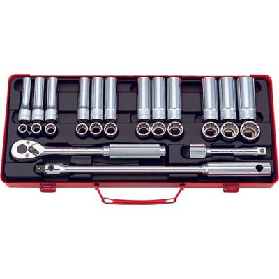 KKN4277 image(0) - Ko-ken USA 4277 1/2 Sq. Dr. 27 Piece 12-Point Metric Socket set  10-24mm