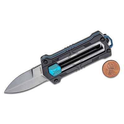 KER1190 image(0) - Kershaw Kapsule Manual Open Sliding Button Lock Single Edge Spear Point Blade EDC Pocket Knife - Black/Blue