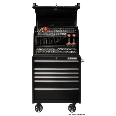 EXTPWSRC3620TK image(0) - Extreme Tools PWS Series 36in W x 20in D Extreme Portable Workstation and 36in W x 25in D 6-Drawer Roller Cabinet Combo, Textured Black