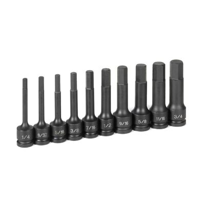 GRE1340H image(0) - Grey Pneumatic 10PC 1/2" DR 4" LENGTH FRAC HEX DRIVER SET