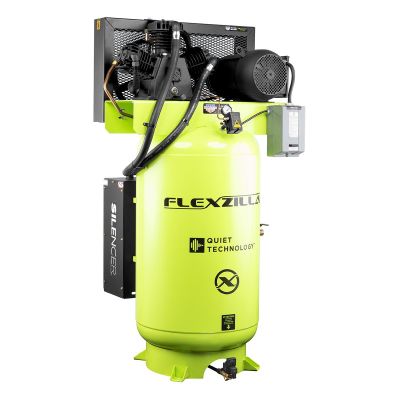 LEGFS050V80Y1 image(0) - Legacy Manufacturing Flexzilla® Air Compressor with Silencer™, Stationary, Splash Lubricated, 5 HP, 80 Gallon, 230 Volt, 1-Phase, 2-Stage, Vertical, ZillaGreen™